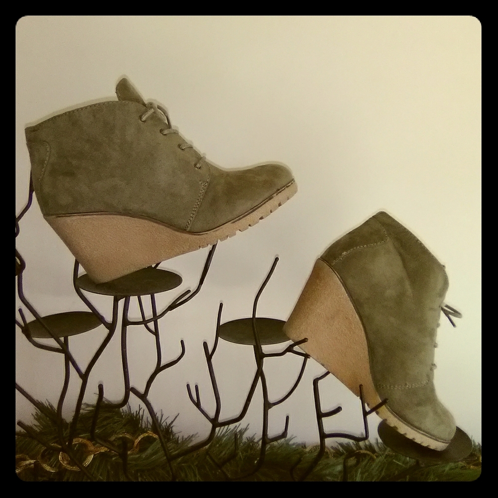 Olive green suede booties